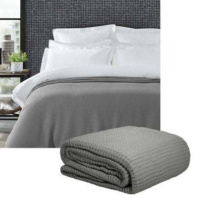 NNEDSZ Living @ Home 350gsm 100% Cotton Breathable Waffle Blanket Queen 240 x 255 cm Charcoal-0