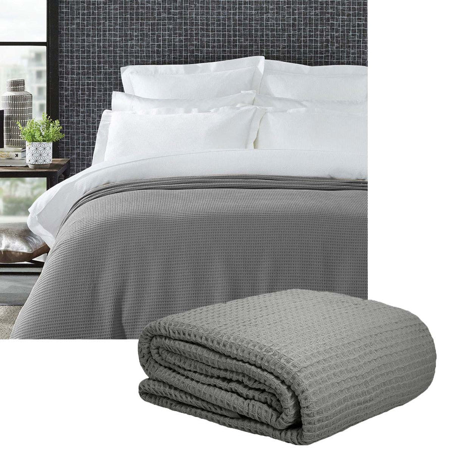 NNEDSZ Living @ Home 350gsm 100% Cotton Breathable Waffle Blanket Queen 240 x 255 cm Charcoal-0