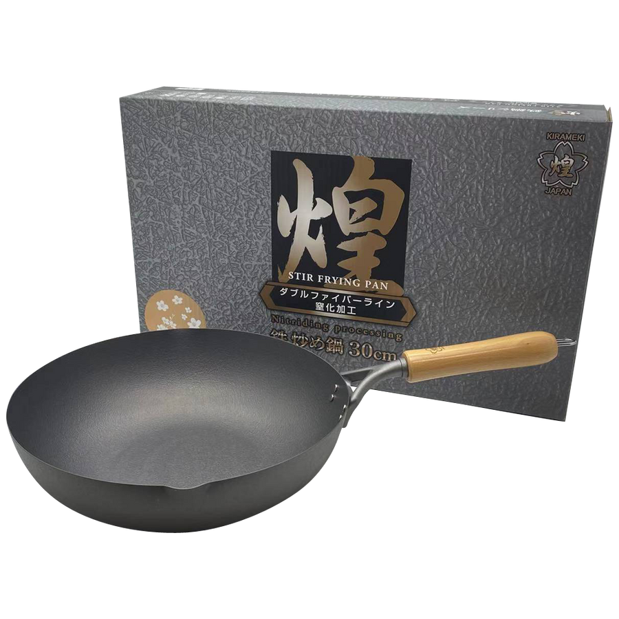 NNEDSZ Kirameki Premium Cast Iron Nitriding Processing Stir-fry Wok (Made in Japan) - 30cm-0