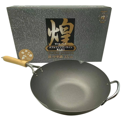 NNEDSZ Kirameki Premium Cast Iron Nitriding Processing Stir-fry Wok (Made in Japan) - 33cm-0