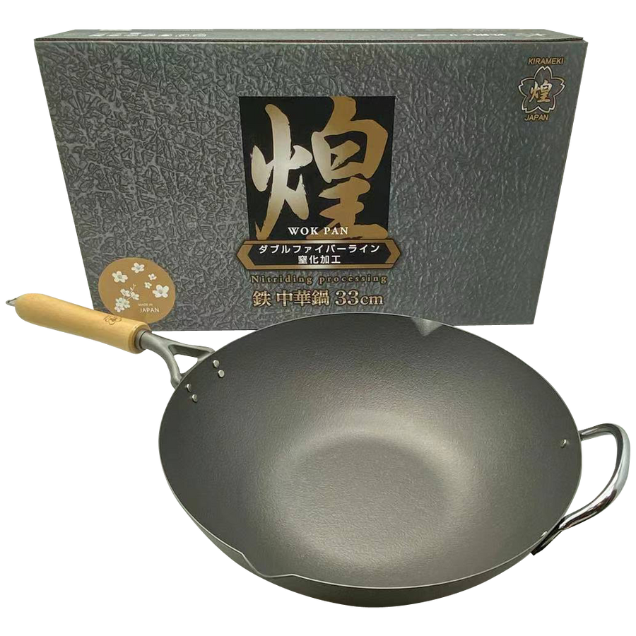 NNEDSZ Kirameki Premium Cast Iron Nitriding Processing Stir-fry Wok (Made in Japan) - 33cm-0