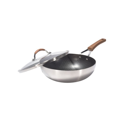 NNEDSZ Kylin 3 Layer Stainless Steel Non Stick Noka Wok 30cm-0