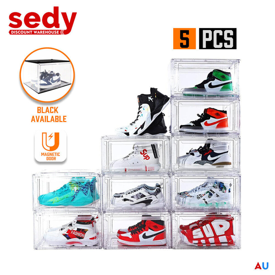 NNEDSZ 5PC  Stackable Shoe Display Box Hard Acrylic Sneaker Storage Containers Case-0