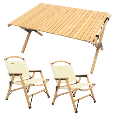 NNEDSZ 2 Chairs & 1 Table Set Bamboo Camping Folding Portable Outdoor Picnic Travel BBQ-0