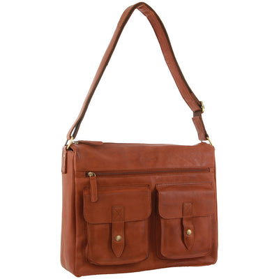 NNEDSZ Pierre Cardin Leather Briefcase Bag Tote Laptop Rustic Satchel Travel - Cognac-0