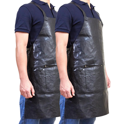 NNEDSZ 2x Pierre Cardin Professional Leather Apron Butcher Woodwork Barber Chef - Black-0
