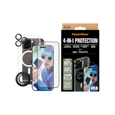 PanzerGlass 4-in-1 Protection Bundle(Screen|Lens|Case|Ring) for iPhone 16 Pro - Clear
