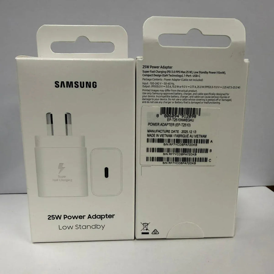 Samsung AC Charger 25W USB-C (2024 GAN Model) - White (No Cable)