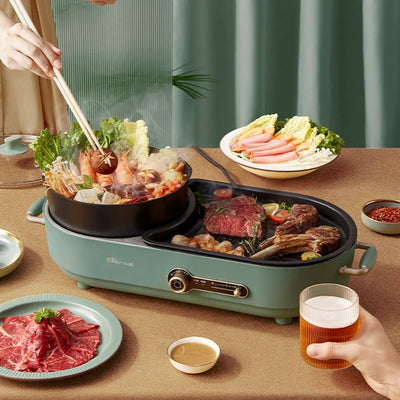 NNEDSZ BEAR Multi-functional 2-in-1 Cooking Hot Pot And Griddle Barbecue Machine DKL-C15L1-0