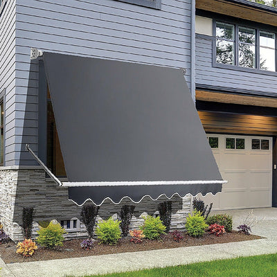 NNEDSZ Retractable Fixed Pivot Arm Window Awning Patio Garden Blinds 2.4m x 2.1m Grey-0