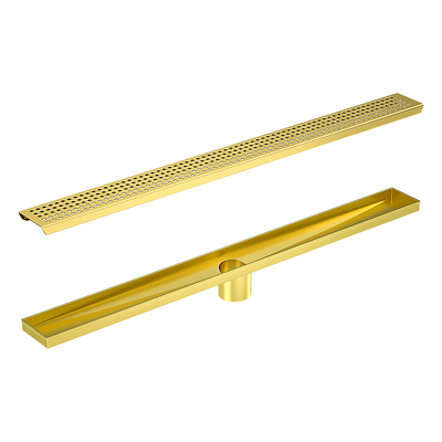 NNEDSZ 800mm Bathroom Shower Brushed Brass Grate Drain w/ Centre outlet Floor Waste-0