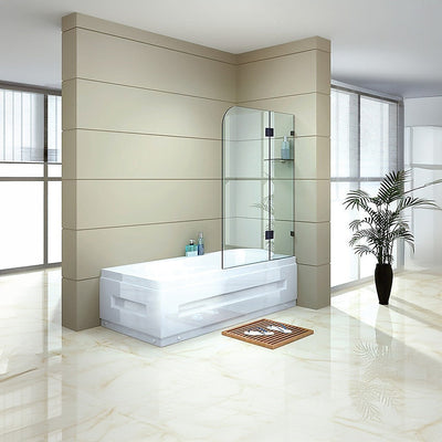 NNEDSZ 90cm Frameless Glass Bath Screen with Stainless Steel Brackets - Black-0