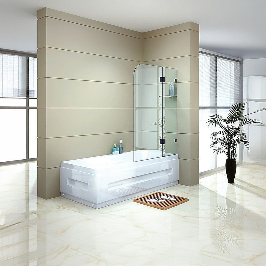 NNEDSZ 90cm Frameless Glass Bath Screen with Stainless Steel Brackets - White-0