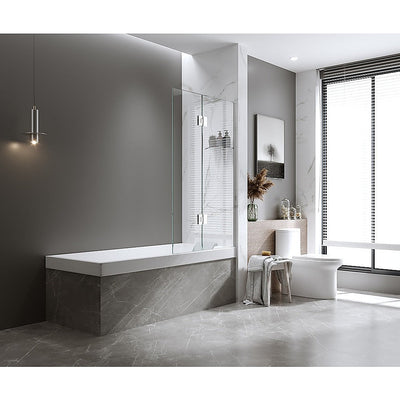 NNEDSZ 120cm Frameless Glass Bath Screen with Channel and Stainless Steel Hinges- Gunmetal-0
