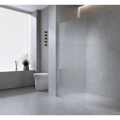NNEDSZ 120cm Reeded Single Shower Glass Screen with Black Wall & Floor U Brackets-0