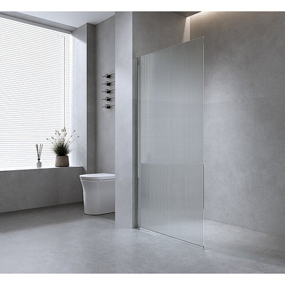 NNEDSZ 90cm Reeded Single Shower Glass Screen with White Wall & Floor Channel-0