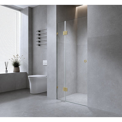 NNEDSZ 100cm Wall to Wall Frameless Shower Screen with Black Brackets and SS Hinges, Round Handle-0