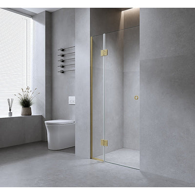 NNEDSZ 120cm Wall to Wall Frameless Shower Screen with Chrome Channel and SS Hinges , Round Handle-0