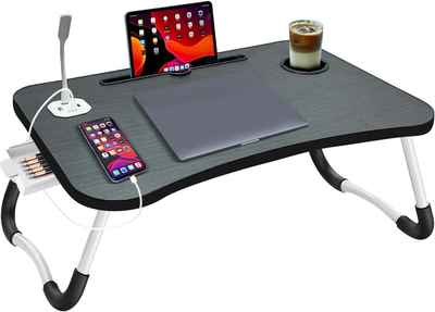 NNEDSZ NNECN Laptop Desk Bed Table Tray Folding Breakfast Table Portable Lap Standing Desk Notebook Stand Reading Holder for Bed/Sofa Large Lap Desk with USB-Charger and Cup-Holder-0