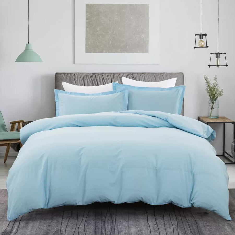 NNEDSZ 100% cotton Premium Doona Duvet Quilt Cover Set with Soft Pillowcases - Aqua-Double-0