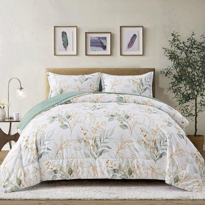 NNEDSZ Soft Leaves Comforter Set, King Size, Plush Quilted Bedding with Pillowcases-0