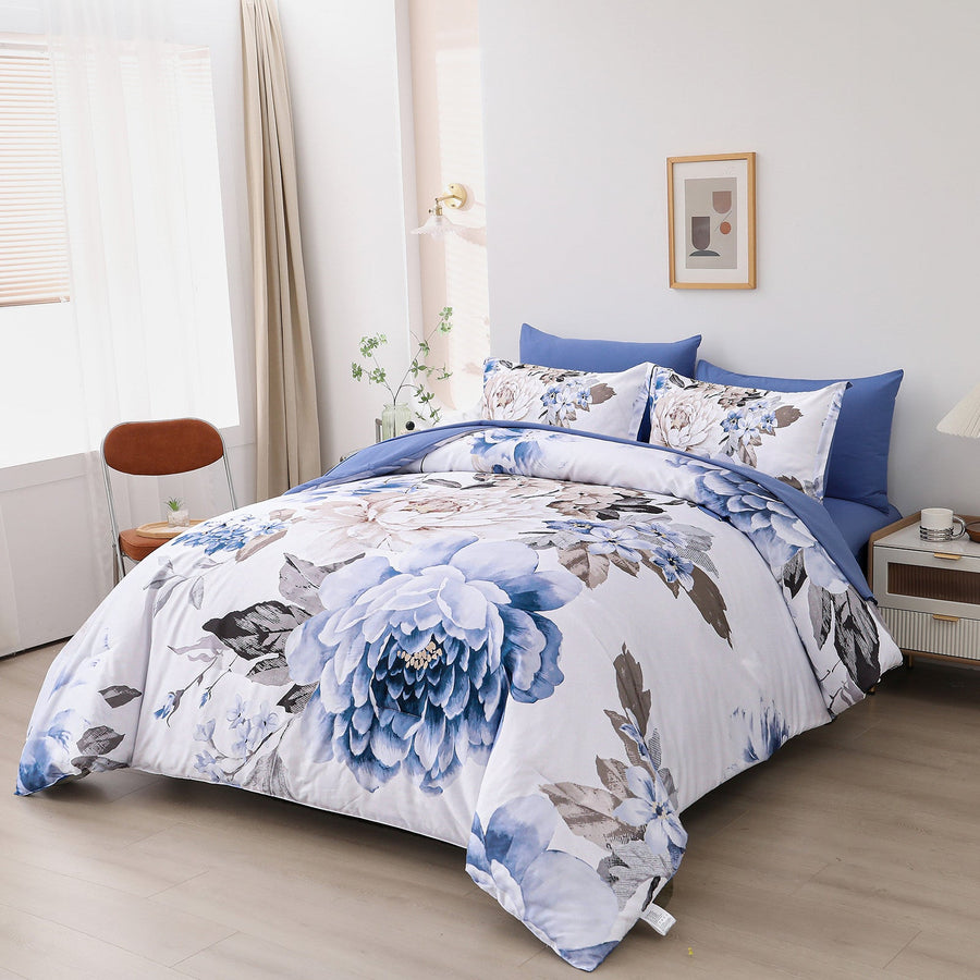 NNEDSZ Plush Floral Comforter Set, King Size, Winter Quilted Bedding with Pillowcases-0