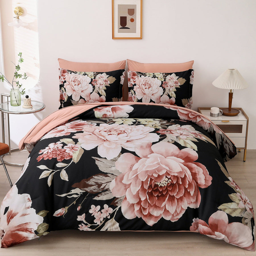 NNEDSZ Soft Floral Comforter Set, King Size, Quilted Warm Bedding with Pillowcases-0