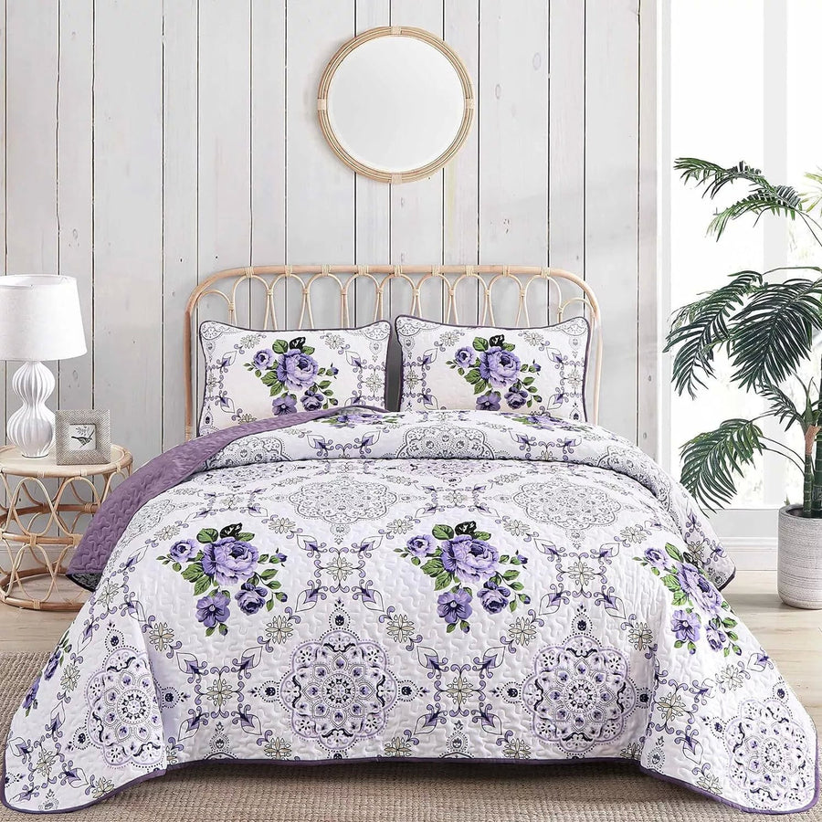 NNEDSZ Kaleidoscopic Quilted coverlet and pillowcovers set: Burst of Colors - Queen size-0