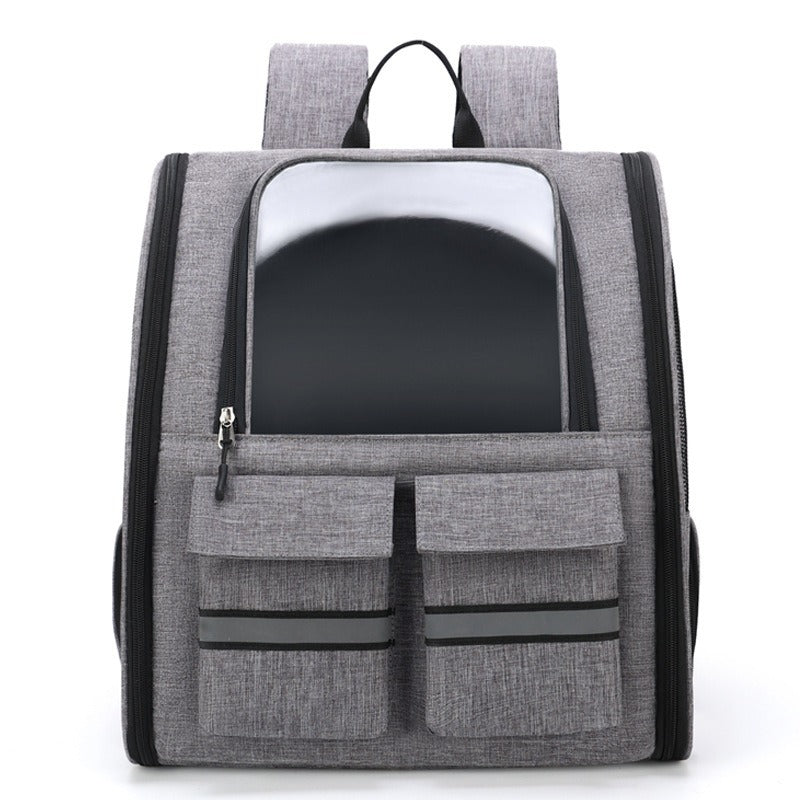 NNEDSZ Grey Collapsible Pet Carrier Backpack with Trolley Sleeve-0