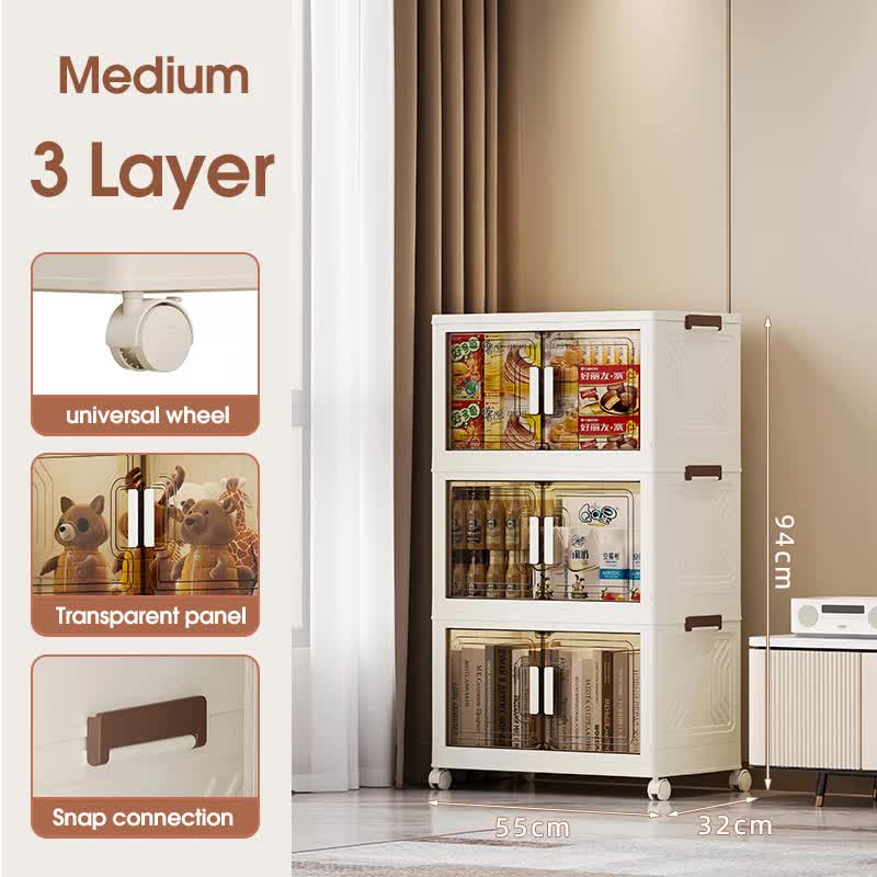 NNEDSZ Stackable Storage Boxes with Transparent Doors - Modular Organizer for Home & Pantry 55*32*94cm (3 layer )-0