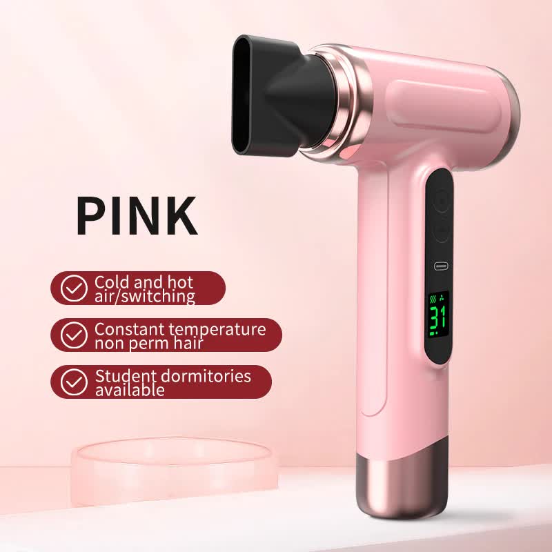 NNEDSZ Pink wireless Hair Dryer with Cold & Hot Air, Portable Large-Capacity Rechargeable Ionic Dryer, Fast-Drying, Lightweight and Compact for Home and Travel-0