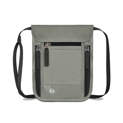 Grey RFID Neck Passport Holder - 16.3 x 22.8 cm Lightweight Nylon and Polyester Crossbody Travel Wallet and Document Organiser for Phone, Cards, Cash and Tickets