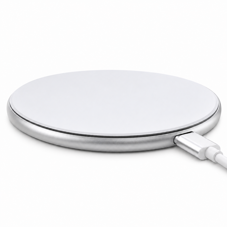 White 15W Qi Wireless Phone Charger - Compact Cable Free Charging for Qi Enabled Smartphones, Easy Everyday Use at Home, in the Office or While Travelling