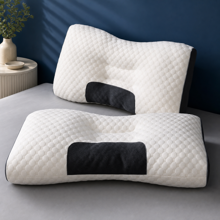 2 Pcs Neck Support Pillow - 48 x 74 cm Polyester Fibre, 10 cm Loft, 3D Knitted Honeycomb Texture, Shape Retaining Comfort for Home Sleep