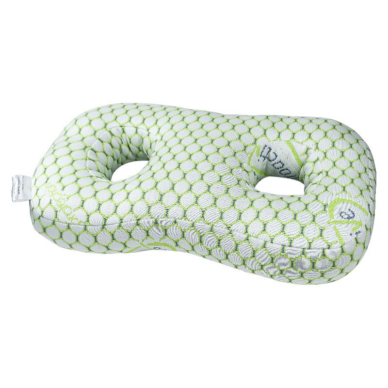 Green Ear Piercing Pillow for Side Sleepers - 55 x 33 x 9 cm Figure 8 Hollow Ear Design, PP Cotton Fill, Machine Washable Ear Clearance and Neck Comfort