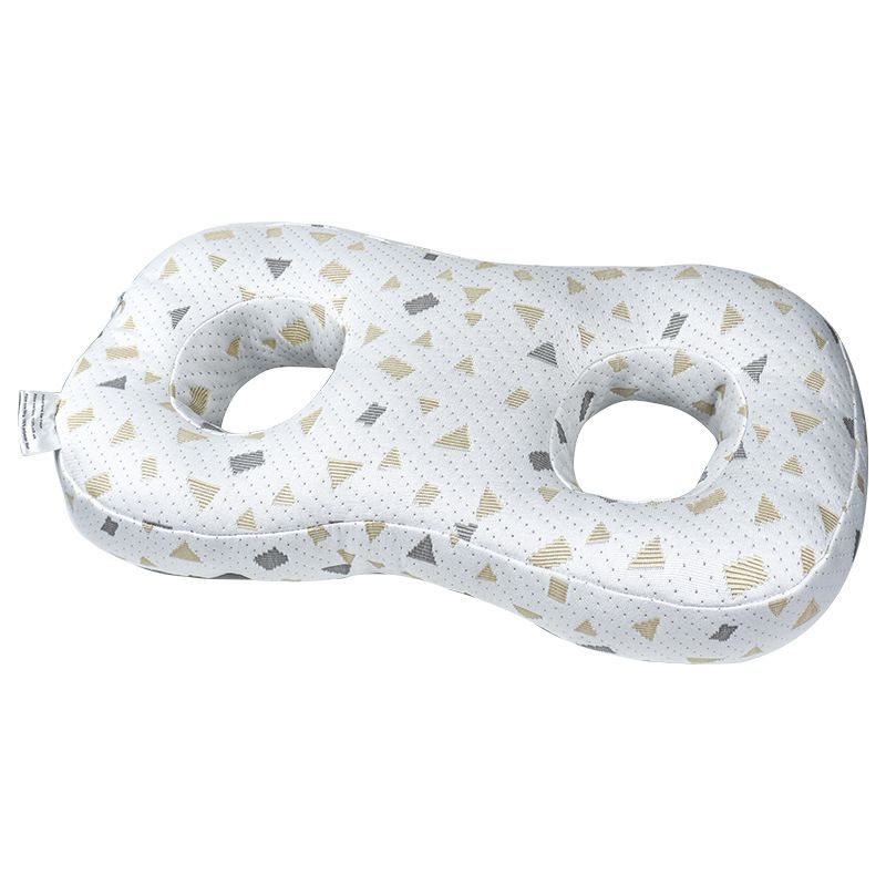 White and Gray Ear Piercing Pillow for Side Sleepers - 55 x 33 x 9 cm Figure 8 Hollow Ear Design, PP Cotton Fill, Machine Washable Ear Clearance and Neck Comfort
