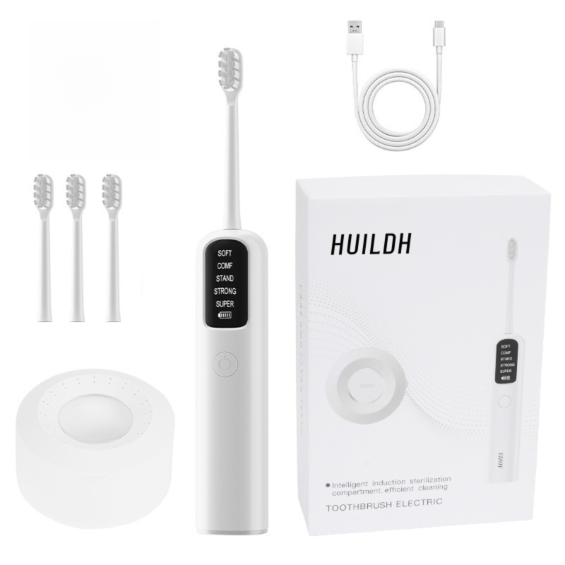 White Rechargeable Dual-Action Vibration & 45° Scientific Sweep Cleaning Electric Toothbrush with 5 Brushing Modes, 4 Brush Head and Storage Base - Smart 2 Min Timer and 30s Quad Reminder, High-Density Rounded Bristles and 3D Precision Brush Head Design