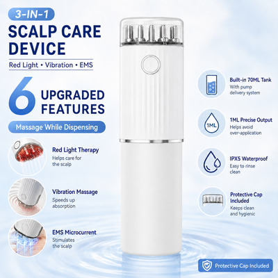 Red Light EMS Scalp Massager and Electric Hair Growth Comb with Microcurrent Vibration, 70ML Liquid Storage Bottle, LED Therapy and Precise Liquid Pump Delivery System – Hair & Scalp Care Wireless Rechargable Device