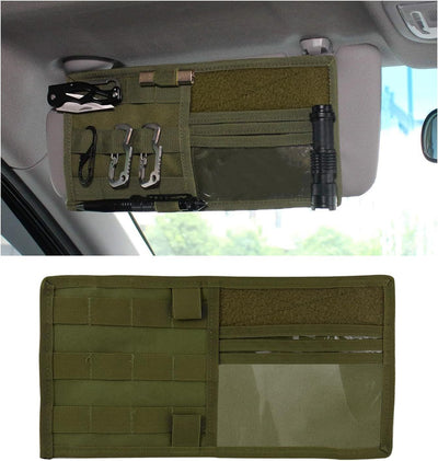 Navy Green Tactical Molle Car Sun Visor Organizer – Durable Nylon Vehicle Storage Pouch with Adjustable Buckle, Loop Panelled EDC Pockets and Pen Sheath for Cars, Trucks, SUVs and Daily Driving Essentials