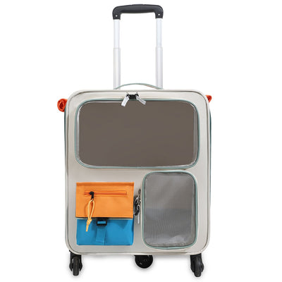 Orange and Grey Large Space Pet Carrier Trolley – Foldable Cat Carrier Backpack with Breathable Side Mesh & View Window, Silent Rolling Wheels, Storage Pocket and Removable Bottom Pad for Dog and Cat, 42 x 36 x 27CM