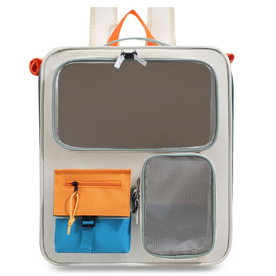 Orange and Grey Large Space Pet Carrier Backpack – Foldable Cat Carrier Bag with Breathable Side Mesh & View Window, Storage Pocket and Removable Bottom Pad for Dog and Cat, 42 x 36 x 27CM