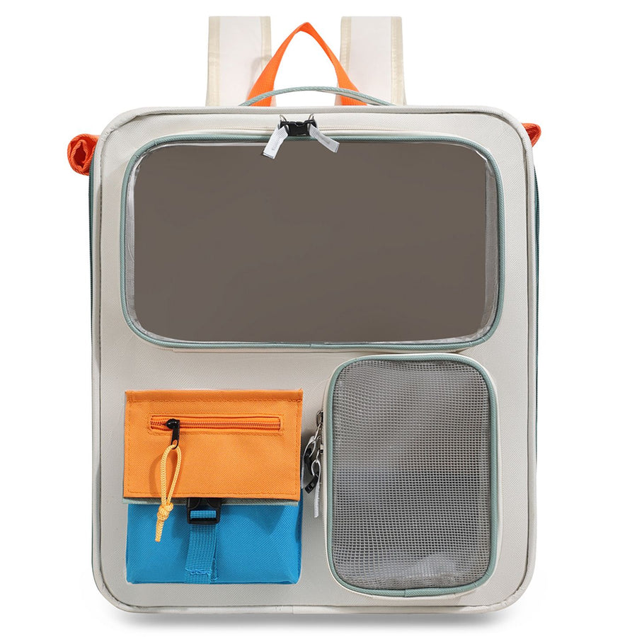 Orange and Grey Large Space Pet Carrier Backpack – Foldable Cat Carrier Bag with Breathable Side Mesh & View Window, Storage Pocket and Removable Bottom Pad for Dog and Cat, 42 x 36 x 27CM
