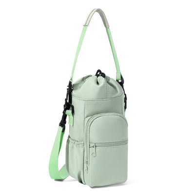 2-Pack Green Muti-Pockets Insulated Water Bottle Holder and Adjustable Phone Crossbody Bag – 40oz Bottle Large Waterproof Cooler Sling Bag with Drawstring Closure and PE Cotton and Aluminium Foil Lining