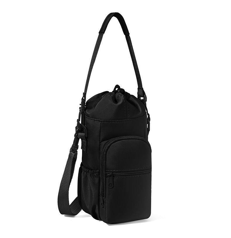 2-Pack Black Muti-Pockets Insulated Water Bottle Holder and Adjustable Phone Crossbody Bag – 40oz Bottle Large Waterproof Cooler Sling Bag with Drawstring Closure and PE Cotton and Aluminium Foil Lining