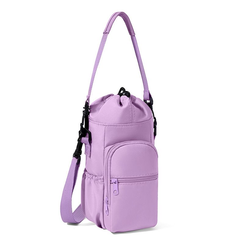2-Pack Purple Muti-Pockets Insulated Water Bottle Holder and Adjustable Phone Crossbody Bag – 40oz Bottle Large Waterproof Cooler Sling Bag with Drawstring Closure and PE Cotton and Aluminium Foil Lining