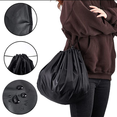 3-Piece Black Waterproof Drawstring Storage Bag and Changing Ground Mat Set for Wet Clothes – Swimwear Raincoat Storage Pouch, Dia 50CM & 90CM & 130CM, Outdoor Swimming Cycling Hiking Travel Accessories