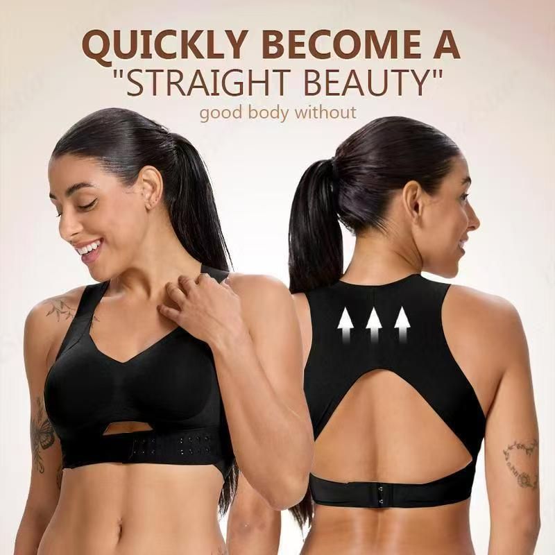 3XL Size Black Wireless Posture Support Sports Full Coverage Bra for Women – High Elastic Seamless Fitness Underwear with Adjustable Front Closure, Wide Straps and Back Compression Design, Comfortable & Breathable Everyday