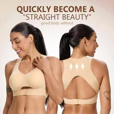 3XL Size Skin Tone Wireless Posture Support Sports Full Coverage Bra for Women – High Elastic Seamless Fitness Underwear with Adjustable Front Closure, Wide Straps and Back Compression Design, Comfortable & Breathable Everyday
