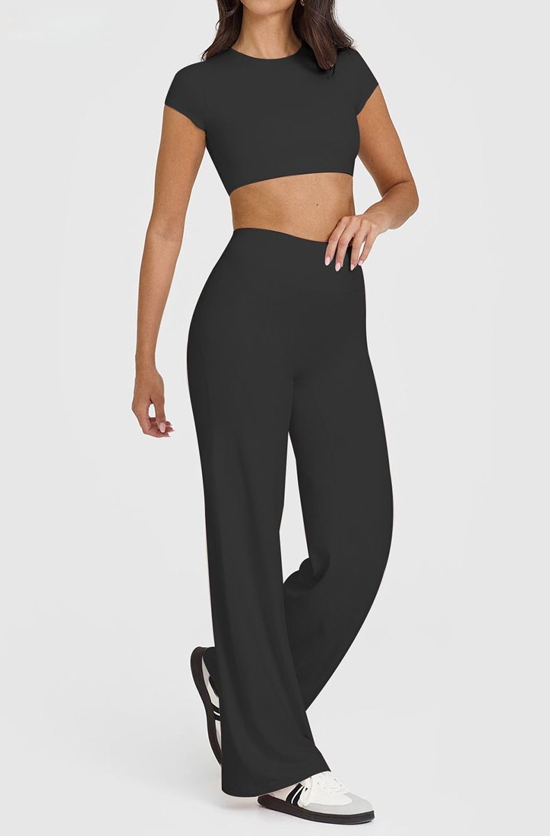 XL Size Black High Waisted Flare Yoga Pants for Women - M-Shaped Peach Hip Lifting Wide-Leg Workout Trousers with Soft & Skin Feel Four Way Stretch Fabric, Breathable & Quick Dry