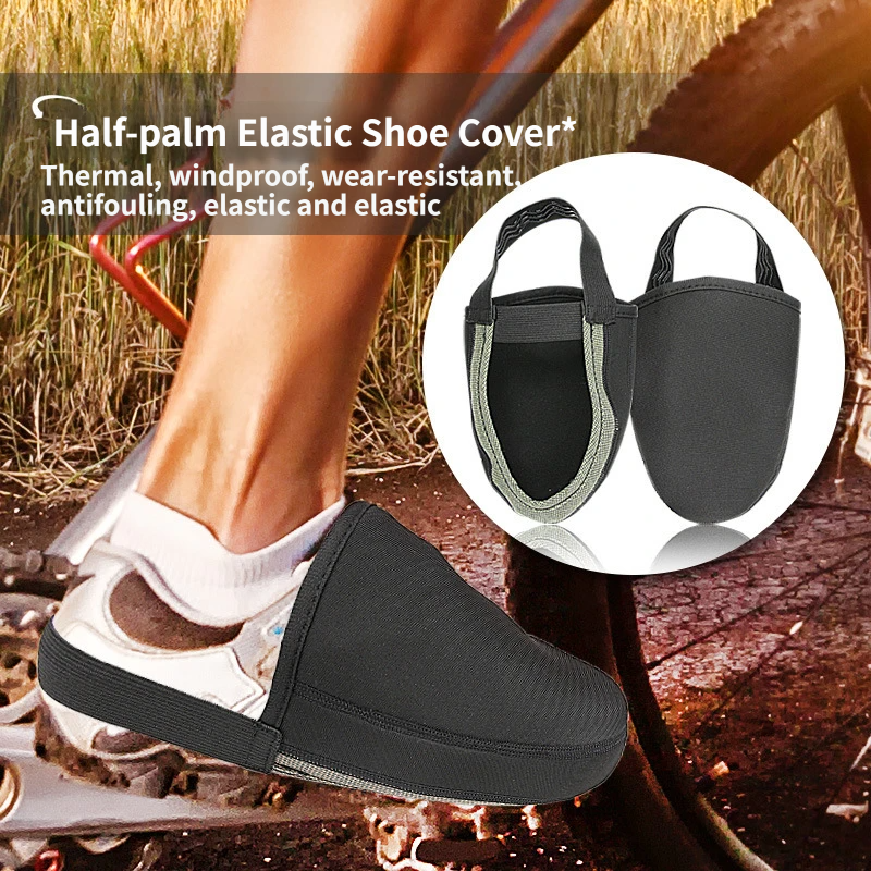 M Size Waterproof & Dustproof Cycling Half Shoe Covers, Windproof Warm Lycra Toe Cover with Dual Elastic Anti Slip Strap and Quick-Wear Design for Winter Road Mountain Biking and Outdoor Activities